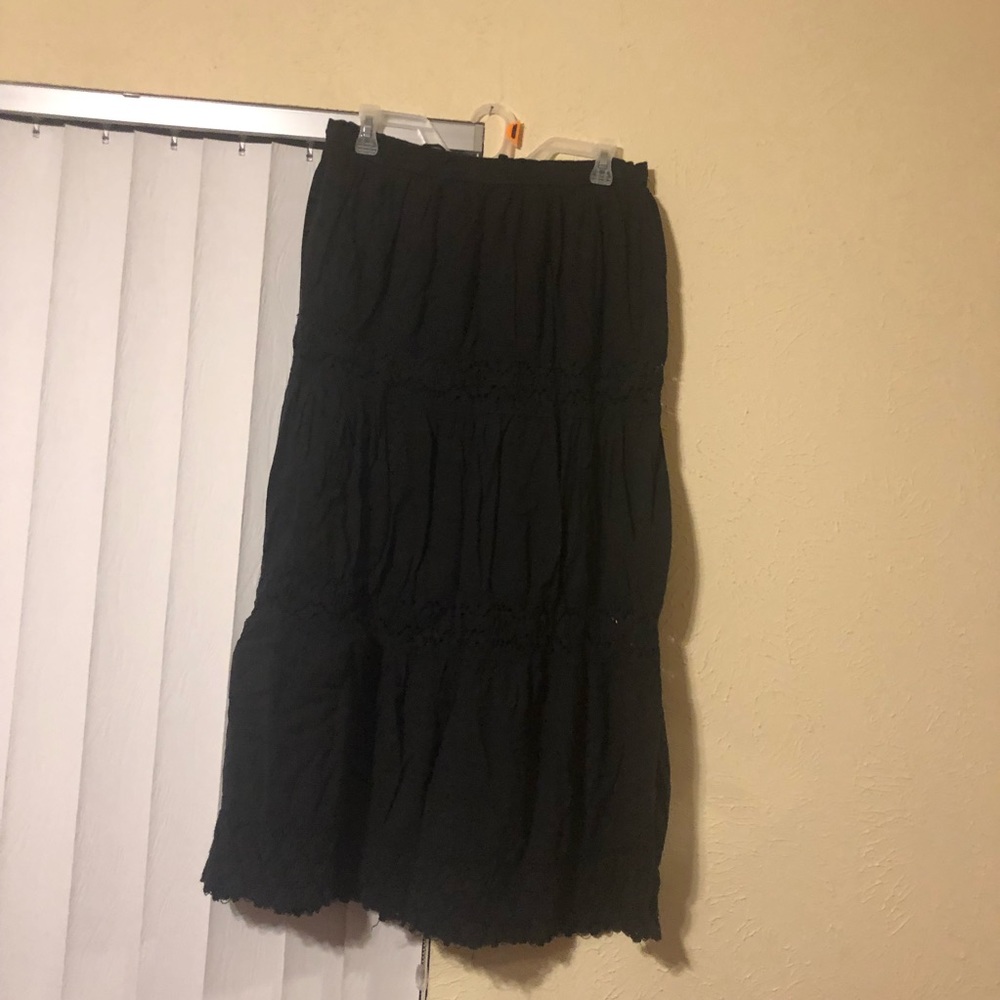 Black Maxi Skirt With Crocheted Details